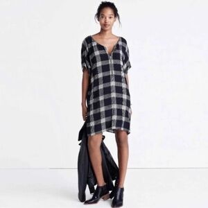 Madewell Zip Front Black Buffalo Plaid Check Sheath Dress Small
